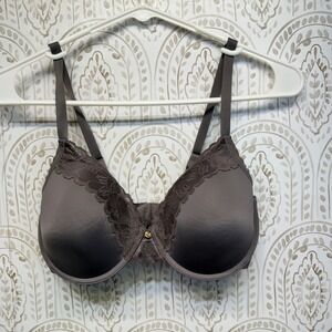 Natori Underwire Bra Womens 34D Grey Lace Trim Full Coverage Everyday